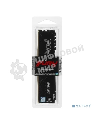 Оперативная память Kingston Fury Beast, DDR4, 16GB (1x16GB), 3200MHz, CL16, DIMM, с радиатором, черный