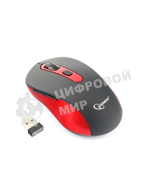 Мышь беспроводная Gembird MUSW-221-R черный/красный, 1600 dpi, радиоканал, USB, кнопки - 6