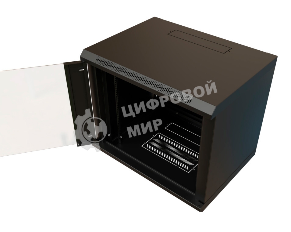 Шкаф коммутационный WRline (WR-TW-1245-GP-RAL9004) настенный 12U 600x450 мм пер. дв. стекл 2 бок. пан. 60 кг черный 370 мм 650 мм IP20 сталь
