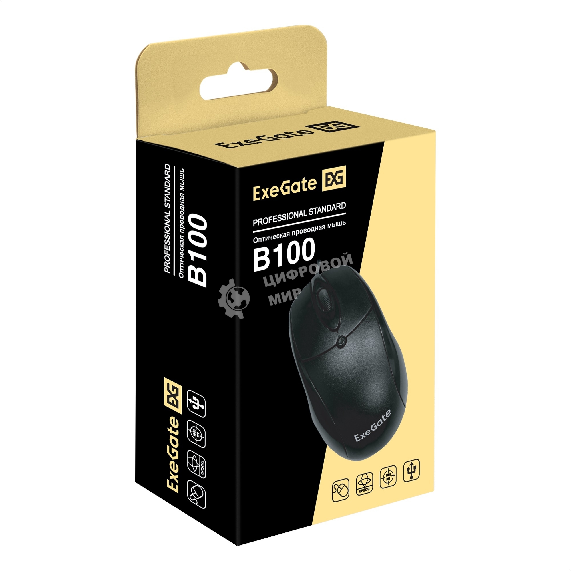 Мышь проводная ExeGate Professional Standard B100 черный, 1000 dpi, USB, кнопки - 3