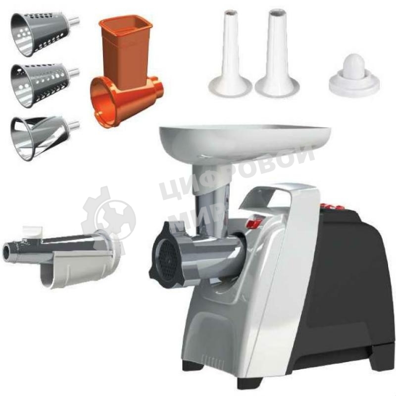 Мясорубка электрическая Аксион М61.02 черно/серебристый, 2000 Вт, 4.0 кг/мин, реверс, защита от перегрузки, насадки - 4