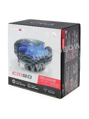 Кулер CROWN для процессора CM-90 (Для Intel и AMD,TDP до 95 Ватт,Низкая посадка радиатора,Гидродинамическии подшипник,Размер: 115x110x57 мм)