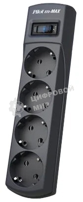 Сетевой фильтр ZIS Pilot m Max 4 розетки (евро с заземлением), 15А/3.3 кВа, автомат, 10 м, черный Surge protector Pilot m Max 4 euro outlets, 15А/3.3кВа, 10m, black