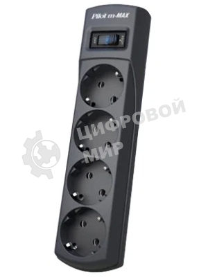 Сетевой фильтр ZIS Pilot m Max 4 розетки (евро с заземлением), 15А/3.3 кВа, автомат, 10 м, черный Surge protector Pilot m Max 4 euro outlets, 15А/3.3кВа, 10m, black