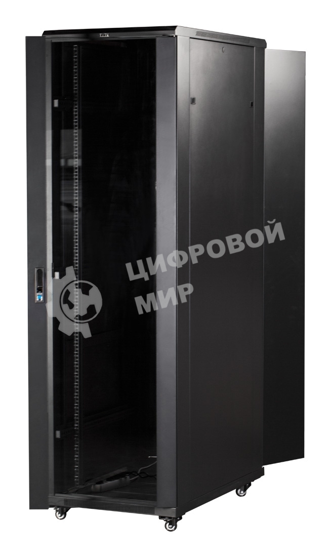 Шкаф коммутационный Lanmaster (TWT-CBB-42U-6X10-G1) напольный 42U 600x1000 мм пер. дв. стекл задн. дв. спл. стал. лист 2-хст. 2 бок. пан. 800 кг черный IP20