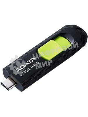 Флешка USB ADATA UC300 (ACHO-UC300-64G-RBK/GN), 64Gb, Type-C USB 3.2, R/W 100/30, черный/зеленый