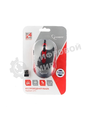 Мышь беспроводная Gembird MUSW-221-R черный/красный, 1600 dpi, радиоканал, USB, кнопки - 6