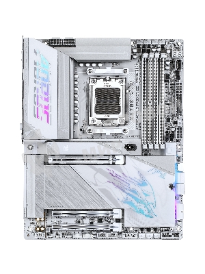 Материнская плата Gigabyte X870E AORUS PRO X3D ICE, AM5, AMD X870E, 4xDDR5, 4xSATA, 4xM.2, 1xPCIe 5.0 x16, 1xPCIe 4.0 x16, 1xPCIe 3.0 x16, 1xHDMI, 1x5Gb LAN, Wi-Fi 7, Bluetooth 5.4, 2xUSB-C 40Gbps (USB4), 2xUSB-C 10Gbps, 5xUSB-A 10Gbps, 3xUSB-A 5Gbps, 3x3.5 мм + S/PDIF оптический, 7.1, белый, ATX