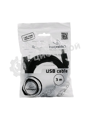 Кабель Gembird USB 2.0 PRO для соед. 3.0м AM/BM позол.конт., фер.кол., пакет