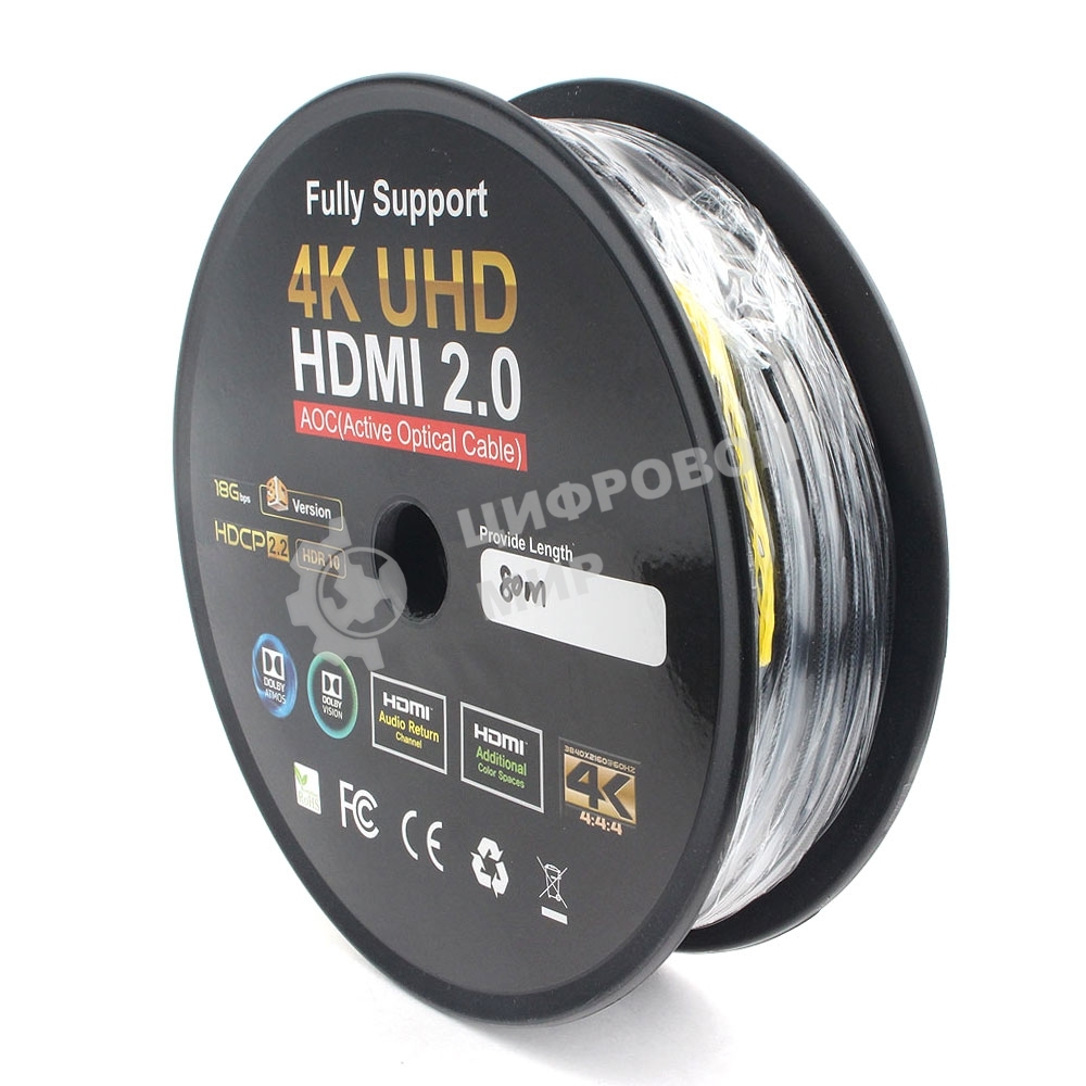 Активный оптический кабель Cablexpert HDMI, 80м, v2.0, 19M/19M, AOC Premium Series, позол.разъемы, экран, коробка