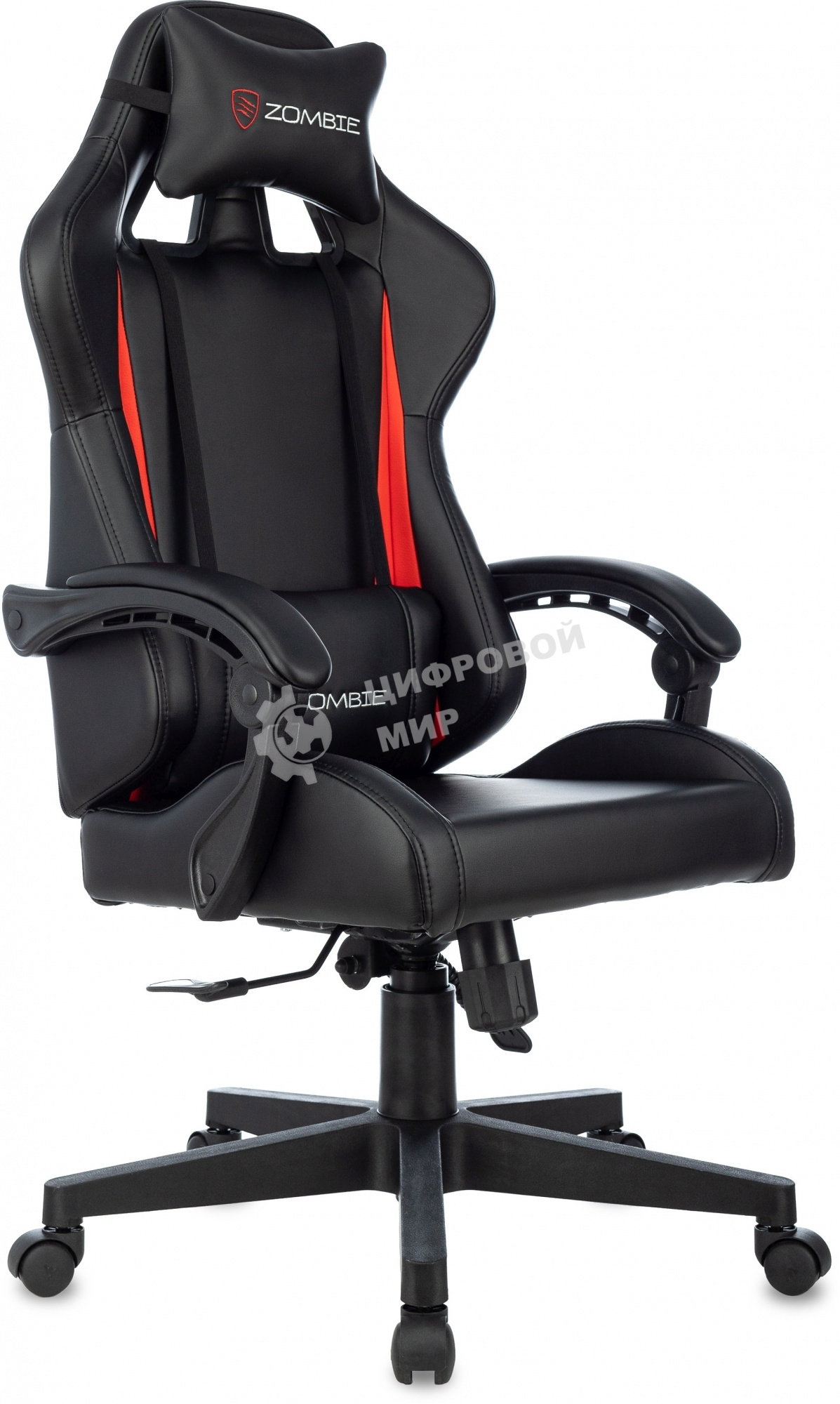 Кресло игровое Zombie GAME TETRA черный/красный эко.кожа крестов. пластик