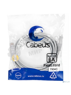 Шнур коммутационный Cabeus, кат. 6A, экр., S/FTP, RJ45/RJ45, LSZH, AWG26, 3м, серый