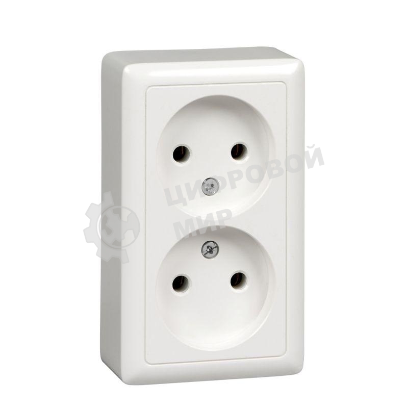 Розетка 2-м ОП Хит 16А IP21 без заземл. без защ. шторок с изолир. пласт. белый SchE RA16-237I-B