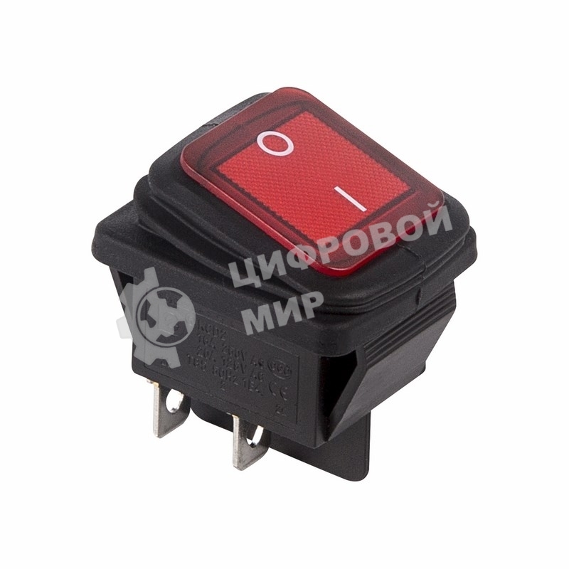 Выключатель клавишный Rexant 250V 15А (4с) ON-OFF красный с подсветкой, влагозащита