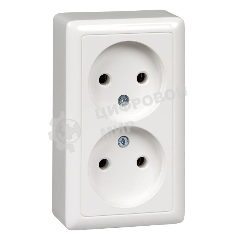 Розетка 2-м ОП Хит 16А IP20 без заземл. без защ. шторок белый SchE RA16-237-B