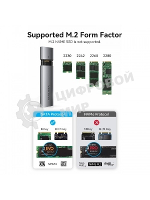 Корпус для SSD Vention USB 3.1 Gen 2-C M.2 NGFF (B-Key/B&M Key) Серый