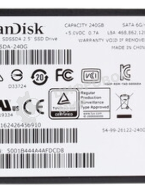 Накопитель SSD SanDisk SSD PLUS 2,5” SATA 250Gb, SDSSDA-250G-G28, 1 year