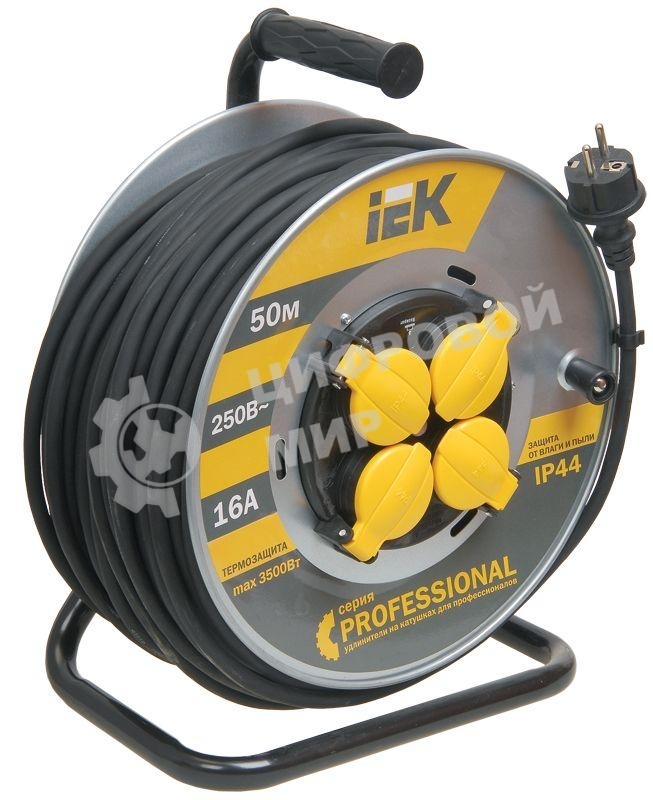 Катушка IEK WKP16-16-04-50-44 УК50 на мет с т/з 4 места 2 Р + P Е/50м КГ 3х1,5мм2 IP44 