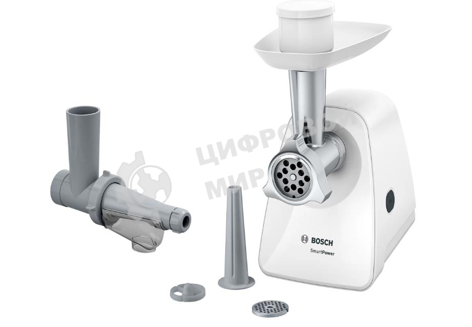 Мясорубка электрическая Bosch MFW2515W белый, 1500 Вт, 1.7 кг/мин, защита от перегрузки, насадки - 4