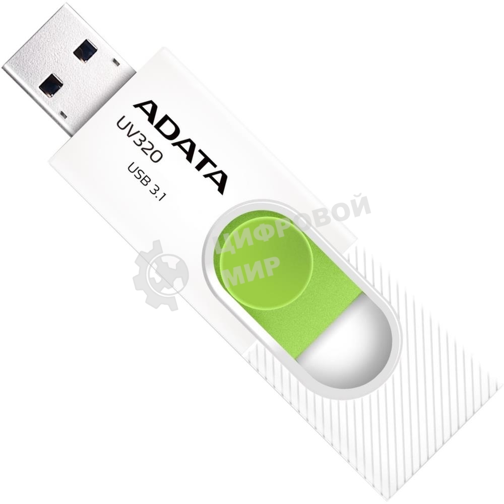 Флешка USB ADATA UV320 (AUV320-256G-RWHGN), 256Gb, USB 3.2 Gen1, R/W 100/30, белый/зеленый