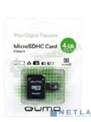 Флеш карта QUMO QM4GMICSDHC4 4Gb MicroSDHC Class 4, SD adapter