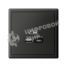 Розетка USB A + тип-C 45Вт высокоскор.заряд. QC, PD, механизм Systeme Electric ArtGallery Базальт