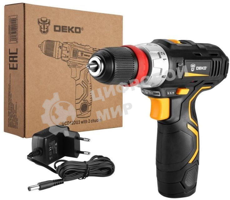 Дрель-шуруповерт аккумуляторная Deko GCD12DU3, 12В, 1 АКБ
