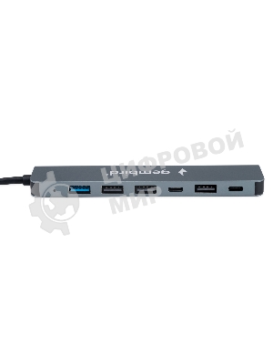 Разветвитель USB3.0/2.0 Gembird UHB-C445, USB3.0, 4хUSB2.0, Type-C, с доп.питанием (порт Type-C), кабель Type-C/USB 17см, алюминий, коробка