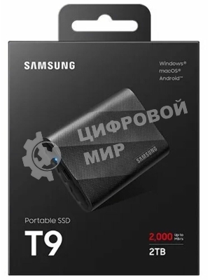 Накопитель SSD 2Tb Samsung T9 MU-PG2T0B/WW, V-NAND, USB 3.2 Gen 2 Type-C [R/W - 2000/2000 Mb/s] черный