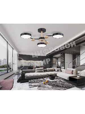 Светильник Ambrella light FL4857/3 BK/WD черный/дерево 54W 3000-6000K D660*170 (без ПДУ)