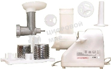 Мясорубка электрическая Белвар КЭМ-36/220-4-30 белый, 1000 Вт, 0.6 кг/мин, реверс, защита от перегрузки, насадки - 5