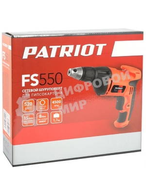 Дрель-шуруповерт Patriot FS 550, 520 Вт, 8 Нм, щеточный