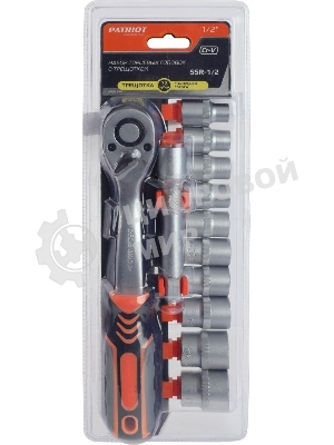 Набор торцовых головок PATRIOT SSR-1/2, CrV сталь, трещотка, удлинитель, 12 предм.Тороцовые головки 10 шт: 10,11,12,13,14,15,17,19,22,24мм удлинитель 125мм 1шт трещотка 72 зуба 1 шт