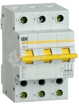 Выключатель-разъединитель трехпозиционный 3п ВРТ-63 63А IEK MPR10-3-063