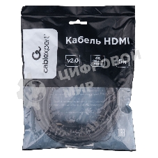 Кабель HDMI Cablexpert CC-HDMI4L-5M, 19M/19M, v2.0, Light, позол.контакты, экран, 5м, черный, пакет