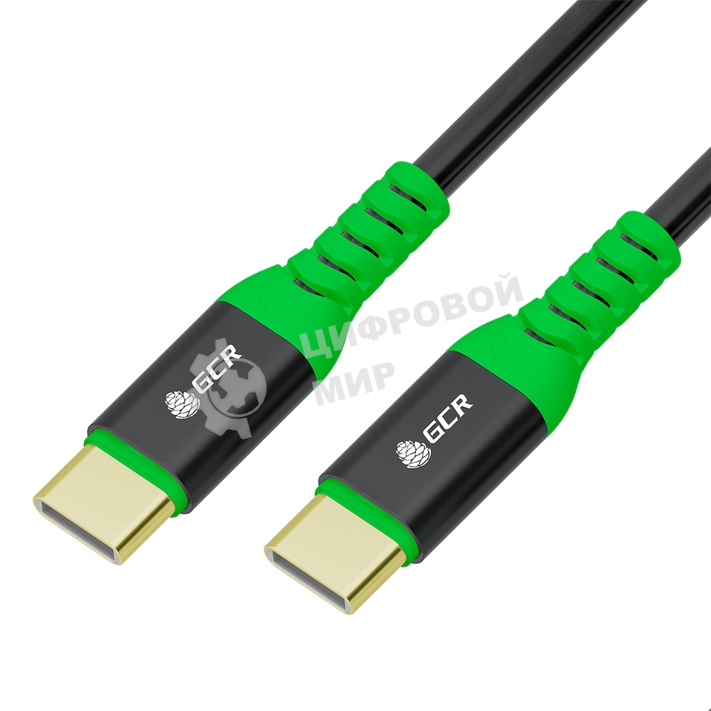 Кабель интерфейсный GCR PROКабель PREMIUM 1.5m TypeC/TypeC PD 60W, быстрая зарядка для iPhone 15, силикон, черный, GOLD, AL корпус