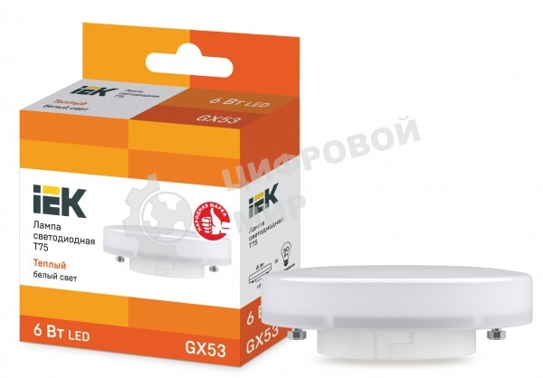 Лампа светодиодная LED 6Вт GX53 220В 3000К T75 таблетка  LLE-T80-6-230-30-GX53  IEK