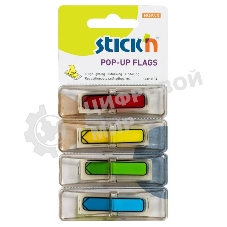 Закладки самоклеящиеся, индексы пластиковые Hopax 26018 12x45мм, 4 цвета в упаковке, 30 листов, Z-сложение стрелки печатные блистер