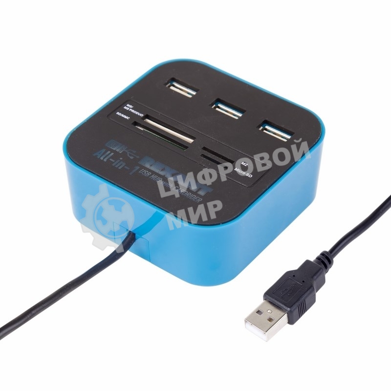 Разветвитель USB Rexant на 3 порта+картридер (все в одном) черный