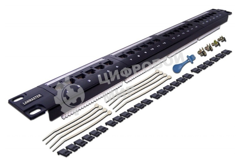 Патч-панель LANMASTER 24 порта, UTP, кат.6, 1U