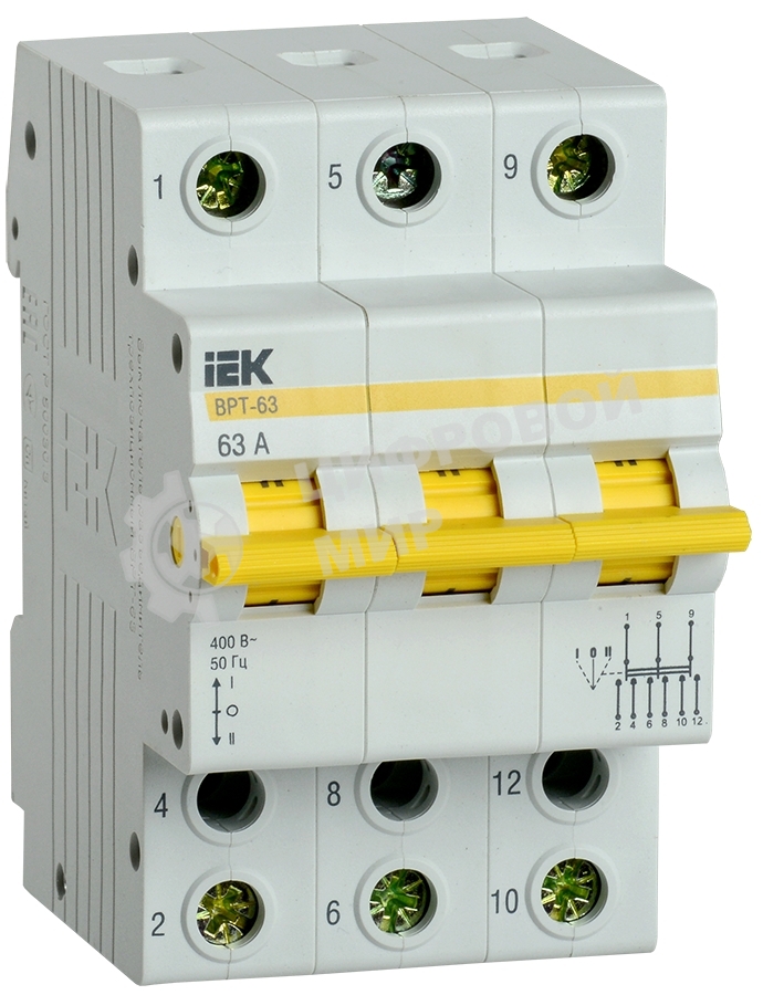 Выключатель-разъединитель трехпозиционный 3п ВРТ-63 63А IEK MPR10-3-063