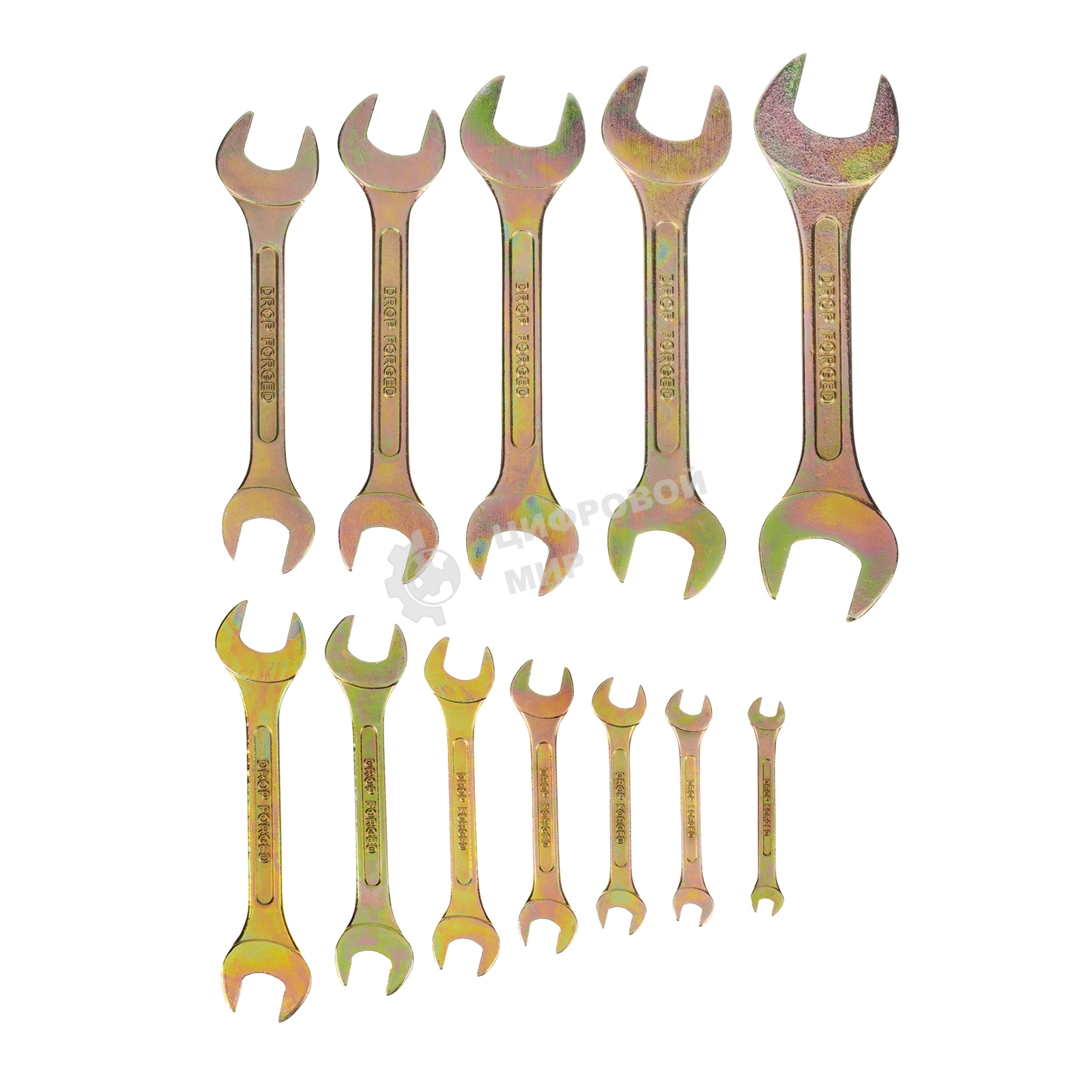 Набор ключей рожковых Сибртех 6-32 мм, 12 шт, желтый цинк