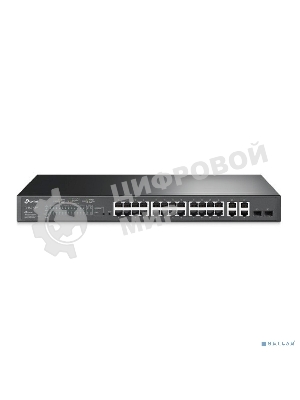 Коммутатор сетевой JetStream 24-port 10/100Mbps + 4-port Gigabit L2 Smart Switch with 24-port PoE+, PoE budget up to 250W, support PoE power management, with abundant L2 features,1U rack mountable, full managed via web UI/CLI/SSH/Telnet/SNMP