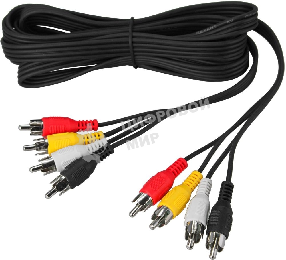 Шнур Rexant 4 RCA - 4 RCA, 3 м, черный (10 шт./уп.)