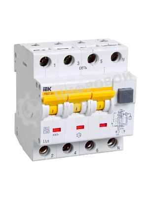 Выключатель автоматический дифференциального тока 4п (3P+N) C 16А 30мА тип A 6кА АВДТ-34 IEK MAD22-6-016-C-30