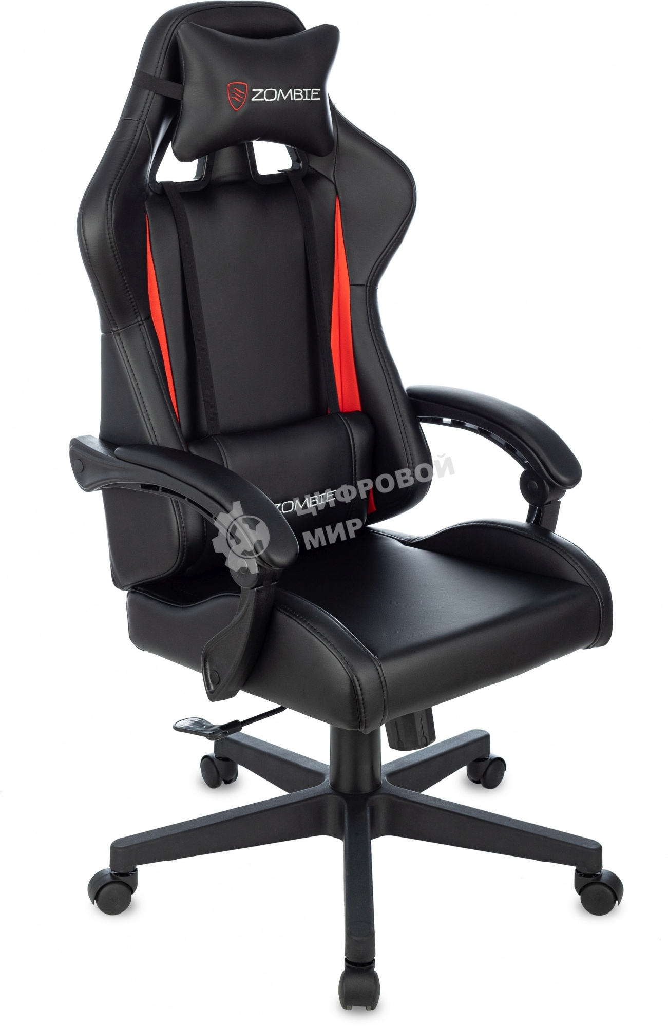 Кресло игровое Zombie GAME TETRA черный/красный эко.кожа крестов. пластик