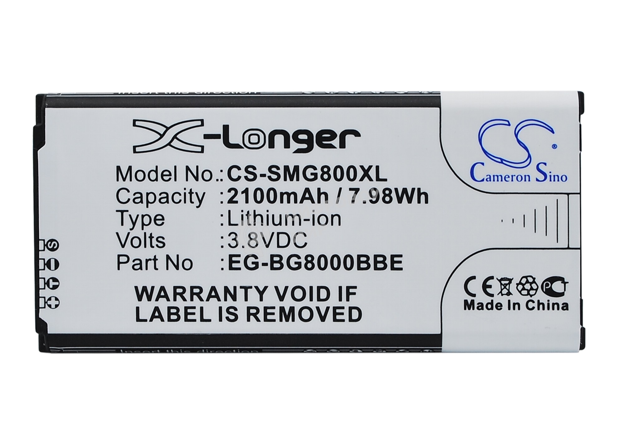Аккумулятор CameronSino CS-SMG800XL BG-BG800BBE для Samsung Galaxy S5 Mini SM-G800F3.85V, 2100mAh, 8.09Wh