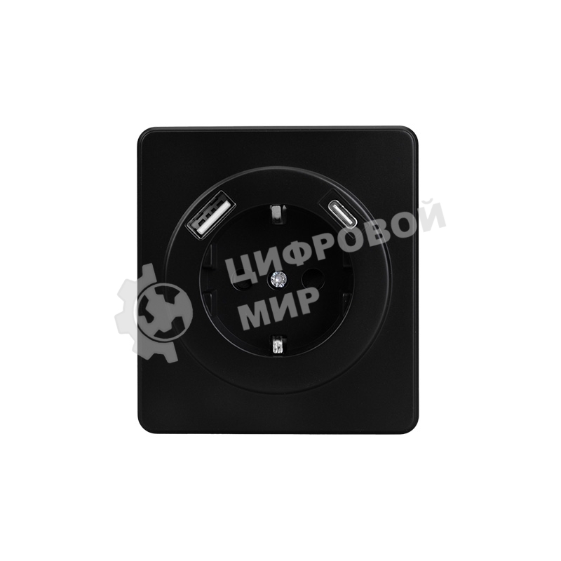Розетка Kranz ROUND 1-ая с/з с/у з/ш 16А с USB A+C быстрой зарядки 5В/3А оникс