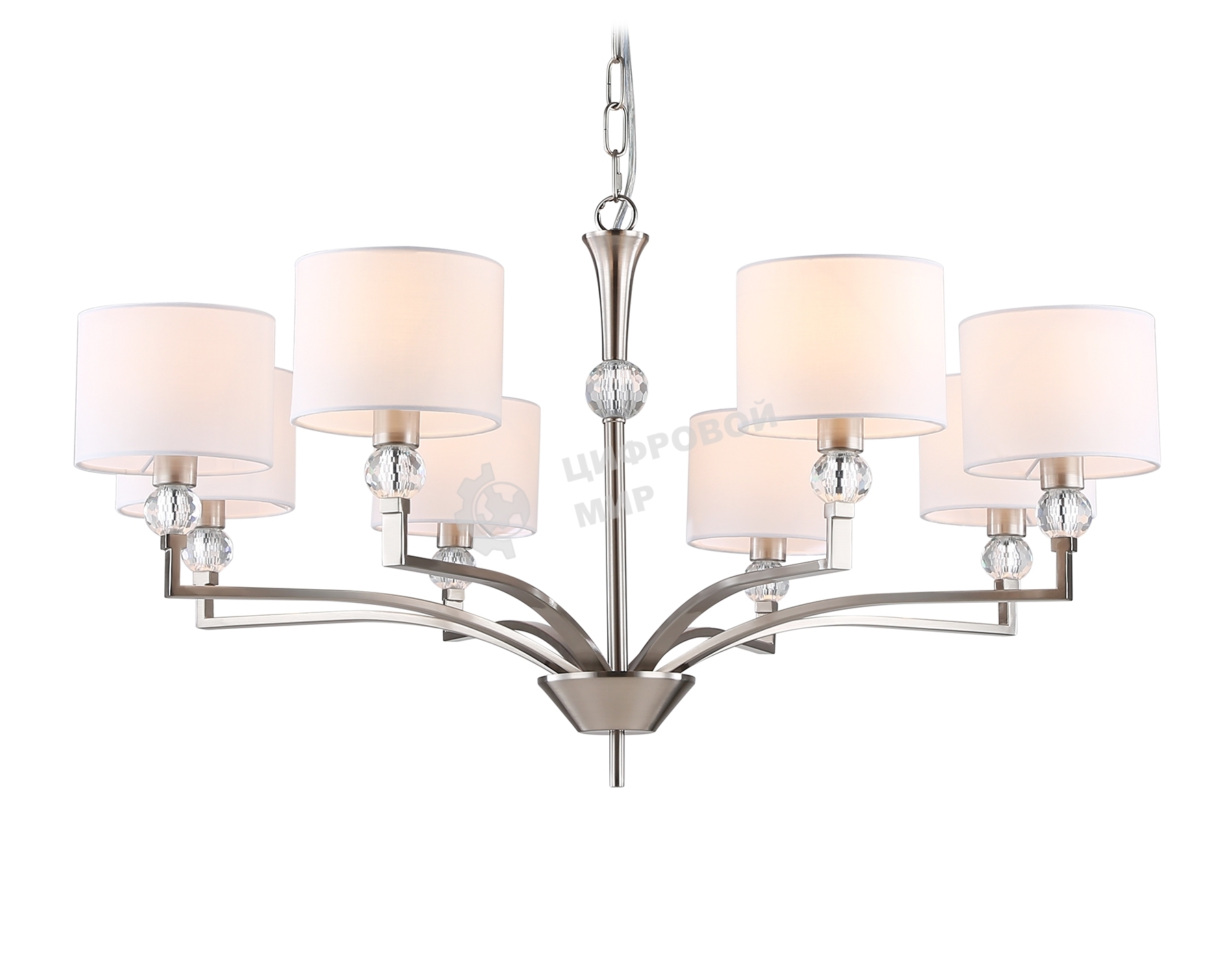 Люстра Ambrella light LH71123/8 SN/WH никель/белый E14/8 max 40W D840*880