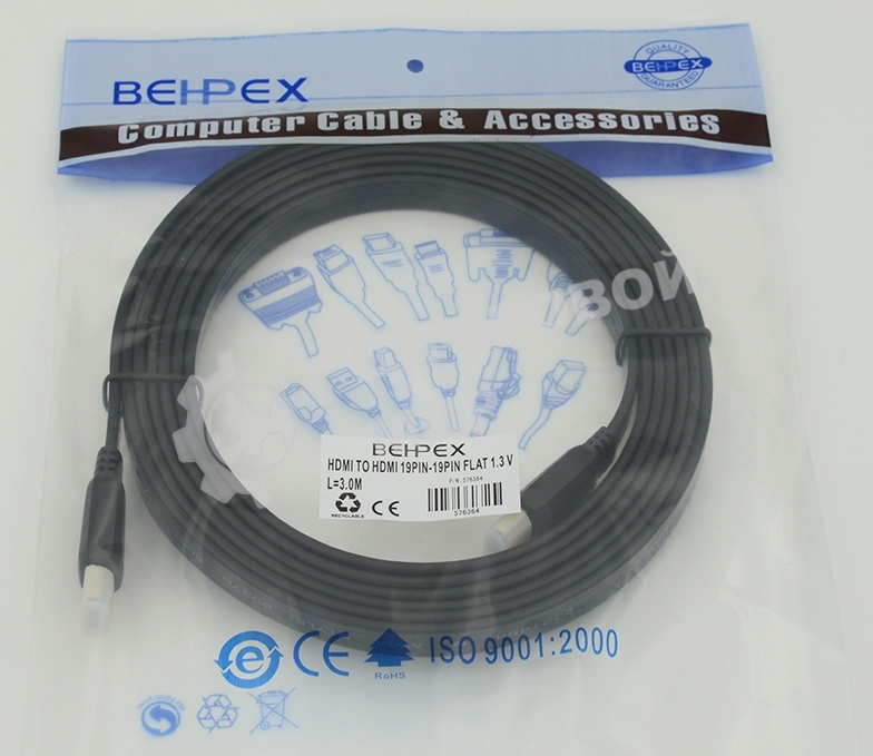 Кабель HDMI 3м SIEMAX FLAT 19M - 19M плоский, черный